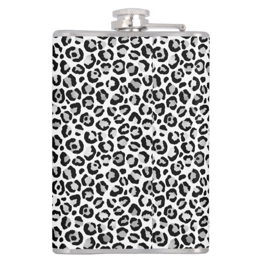 Chic Silver Leopard Print Personalisiert Flachmann (Rückseite)