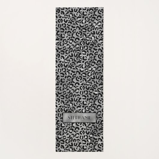 Chic Silver Leopard Print Personalisiert Yogamatte (Rückseite)