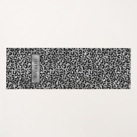 Chic Silver Leopard Print Personalisiert Yogamatte (Vorderseite (Horizontal))