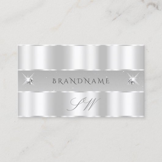 Chic Silver Light Gray Sparkling Diamonds Initiale Visitenkarte (Vorderseite)