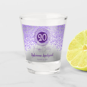 Chic Silver & Lila Glitzer 20. Geburtstagsgeschenk Schnapsglas