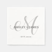 Chic Silver M Monogram Script Name Wedding Date Serviette (Vorderseite)