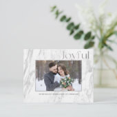 Chic Silver Marble Joyful Typografy Foto Postkarte (Stehend Vorderseite)