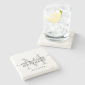 Chic Silver Monogram Script Name Wedding Date Steinuntersetzer (Seitenansicht)