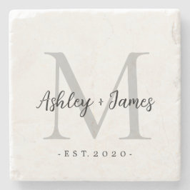Chic Silver Monogram Script-Namen Hochzeitdatum Steinuntersetzer