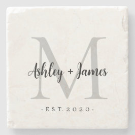 Chic Silver Monogram Script-Namen Hochzeitdatum Steinuntersetzer