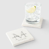 Chic Silver Monogram Script-Namen Hochzeitdatum Steinuntersetzer (Seitenansicht)