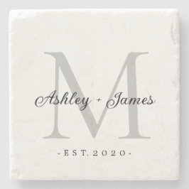Chic Silver Monogram Script-Namen Hochzeitdatum Steinuntersetzer