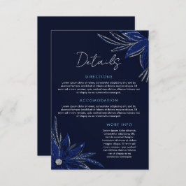 Chic Silver & Navy Blue Floral Wedding Begleitkarte