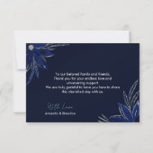 Chic Silver & Navy Blue Floral Wedding Dankeskarte (Rückseite)