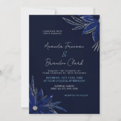 Chic Silver & Navy Blue Floral Wedding Einladung (Vorderseite)