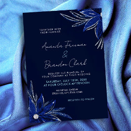 Chic Silver & Navy Blue Floral Wedding Einladung