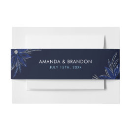 Chic Silver & Navy Blue Floral Wedding Einladungsbanderole