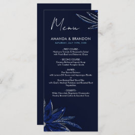 Chic Silver & Navy Blue Floral Wedding Menükarte