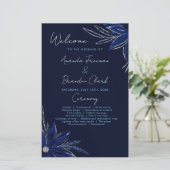 Chic Silver & Navy Blue Floral Wedding Programm (Stehend Vorderseite)