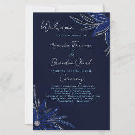 Chic Silver & Navy Blue Floral Wedding Programm