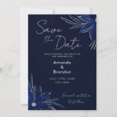 Chic Silver & Navy Blue Floral Wedding Save The Date (Vorderseite)
