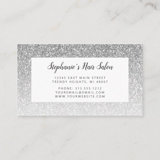 Chic Silver Ombre Glitzer Monogram Haarsalon Visitenkarte (Rückseite)