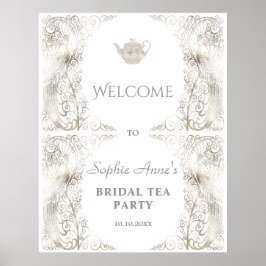 Chic Silver Peacock Bridal Party Begrüßung Poster