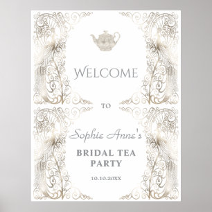 Chic Silver Peacock Bridal Party Begrüßung Poster