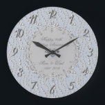 Chic Silver Pearls 25th Wedding Anniversary Große Wanduhr<br><div class="desc">Elegant silver pearls,  diamond wedding anniversary clock.</div>