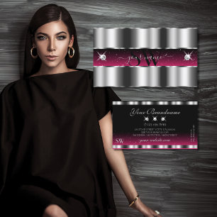 Chic Silver Pink Black Sparkling Diamonds Initiale Visitenkarte