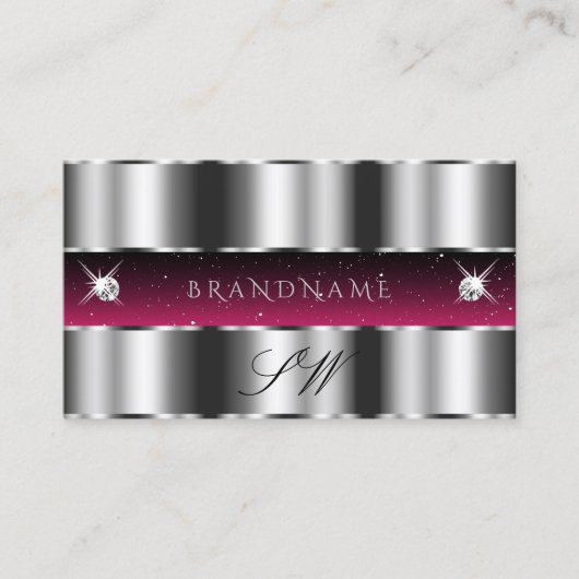 Chic Silver Pink Black Sparkling Diamonds Monogram Visitenkarte (Vorderseite)