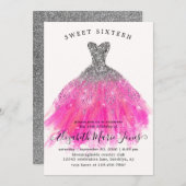 Chic Silver Pink Sparkle Dress Sweet 16. Geburtsta Einladung (Vorne/Hinten)