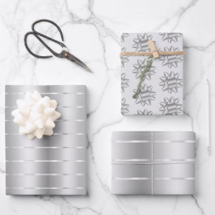 Chic Silver Ribbon Bow Brautparty Geschenkpapier Set