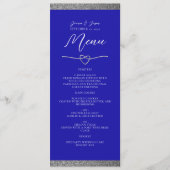 Chic Silver Royal Blue Wedding Menu Menükarte (Vorderseite)