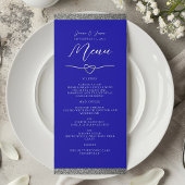 Chic Silver Royal Blue Wedding Menu Menükarte