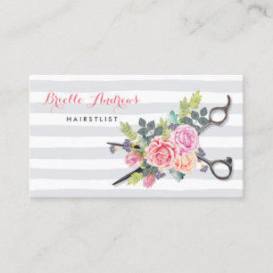 Chic Silver Scheren Haarstylle Streifen und Rose Visitenkarte
