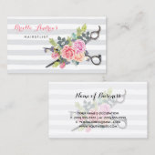 Chic Silver Scheren Haarstylle Streifen und Rose Visitenkarte (Vorne/Hinten)
