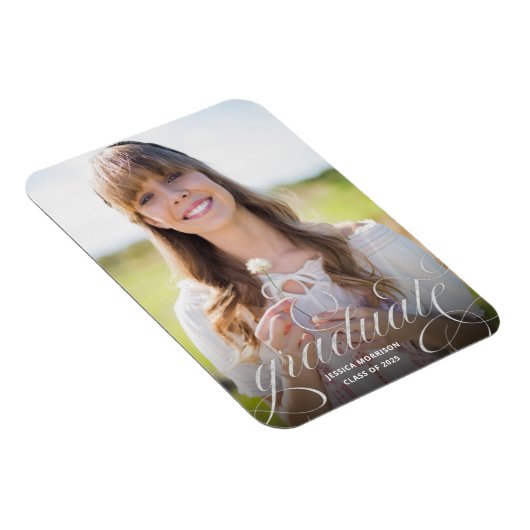 Chic Silver Script Foto Abschluss Ankündigung Magnet (Rechte Seite)