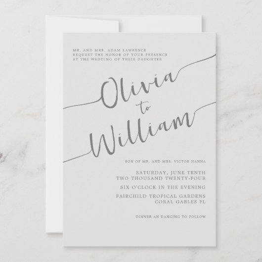 Chic Silver Script Wedding Einladung (Vorderseite)