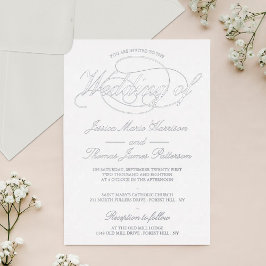 Chic Silver Script Wedding Real Folieneinladung