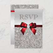 Chic Silver Sequins Diamond Red Bow Wedding RSVP (Vorne/Hinten)