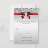 Chic Silver Sequins Diamond Red Bow Wedding RSVP Karte (Rückseite)