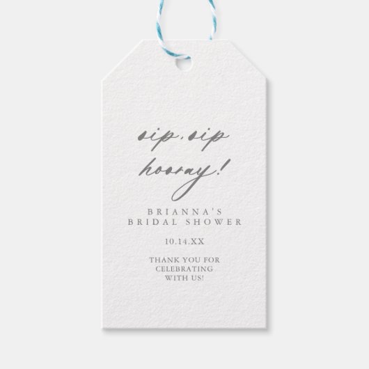 Chic Silver Sip Sip Hooray Brautparty Geschenkanhänger (Vorderseite)