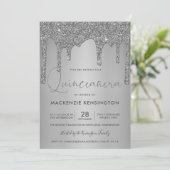 Chic Silver Sparkle Glitzer Tropfen Quinceañera Einladung (Stehend Vorderseite)