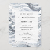 Chic Silver Sparkle Waves Geburtstag Einladung (Vorne/Hinten)