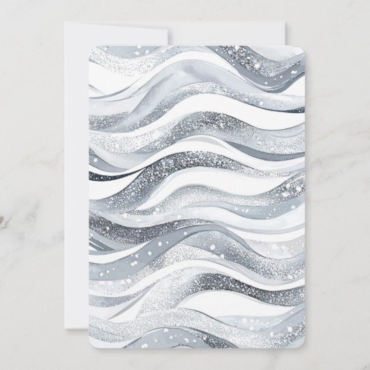 Chic Silver Sparkle Waves Geburtstag Einladung (Rückseite)