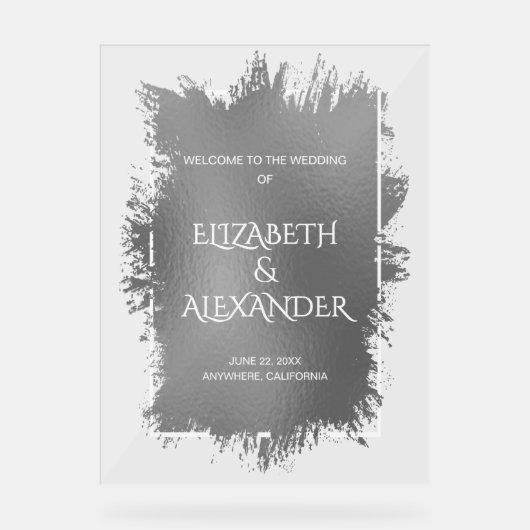 Chic Silver Splash Wedding Willkommen Acrylschild (Vorderseite)