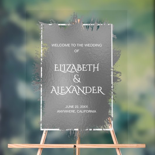 Chic Silver Splash Wedding Willkommen Acrylschild (Neutral)