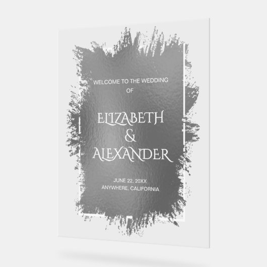 Chic Silver Splash Wedding Willkommen Acrylschild (Winkel)