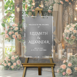 Chic Silver Splash Wedding Willkommen Acrylschild