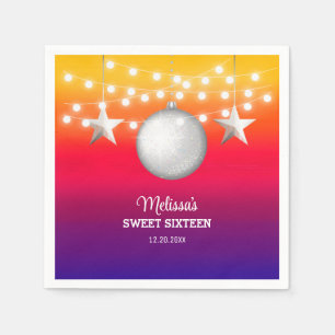 Chic Silver Star String Light Gradient Geburtstag Serviette