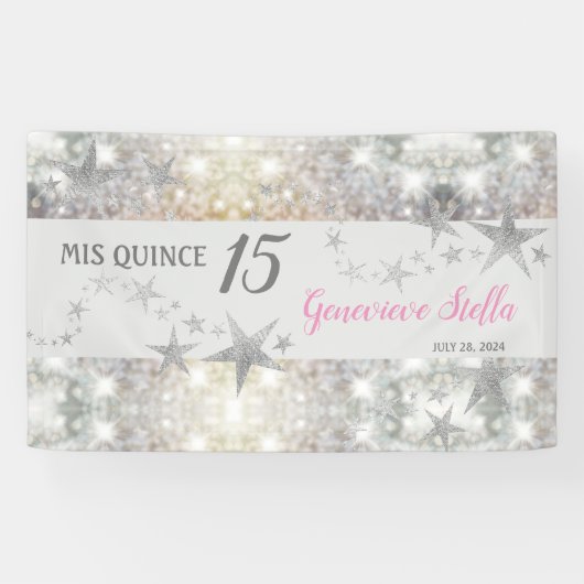 Chic Silver Stars Quinceanera Banner (Horizontal)