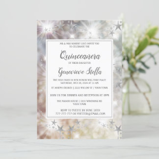 Chic Silver Stars Quinceanera Einladung