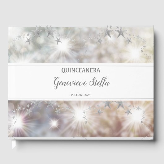 Chic Silver Stars Quinceanera Gästebuch (Vorderseite)